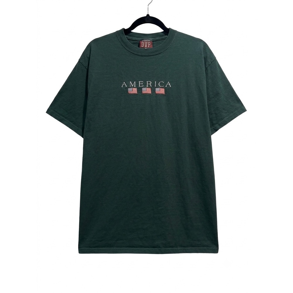 Old Varsity Brand America Embroidered Flags T-Shirt Forest Green Mens XL OVB